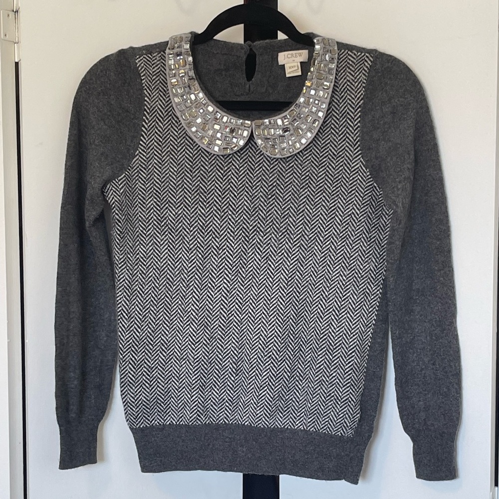 J Crew Herringbone Peter Pan Collar Sweater